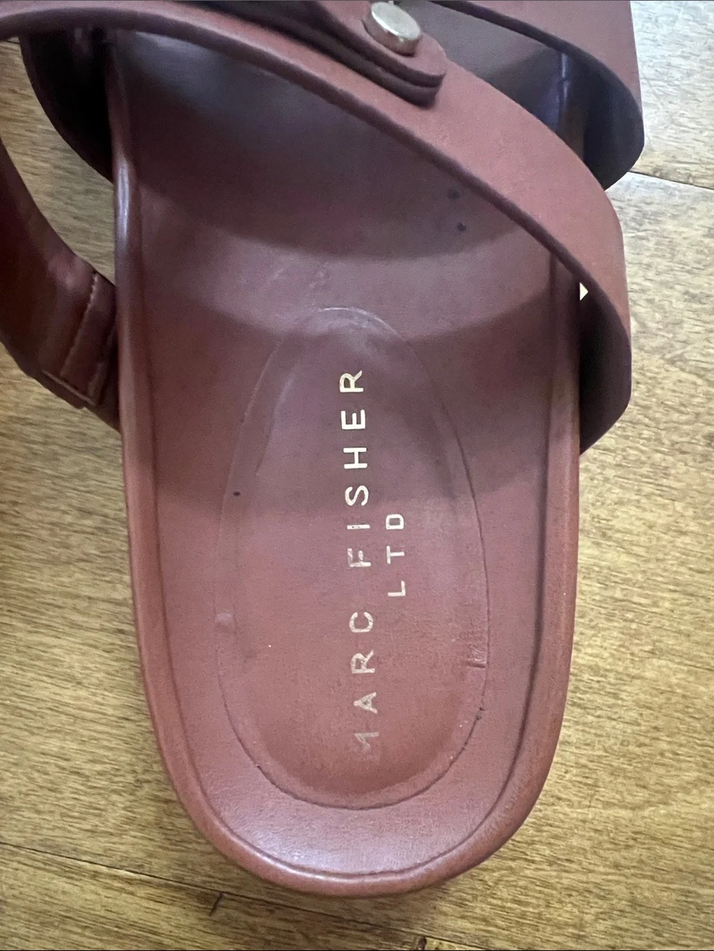 Marc Fisher Men's Cognac Triple-Strap Slide Sandals with Silver Hardware